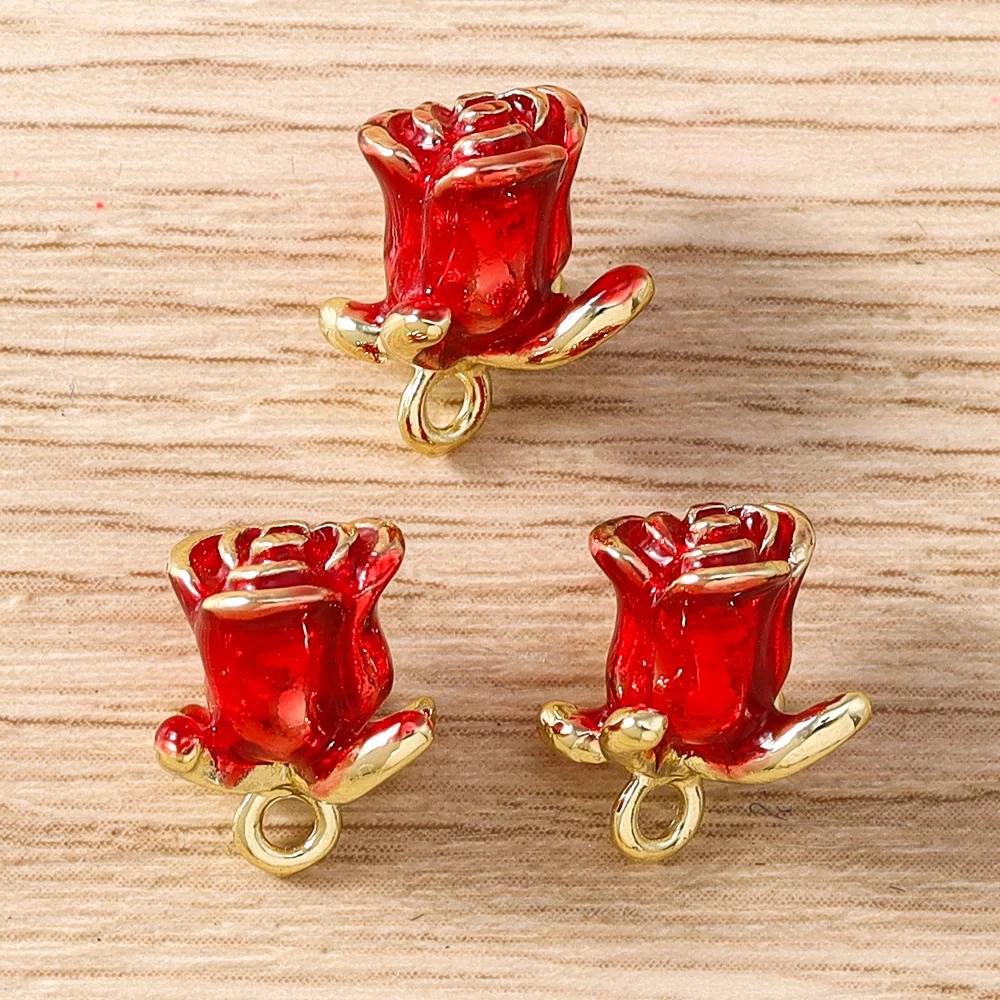 Tusember 5 Stück vergoldete Rosenblüten-Anhänger, niedliche Blumen-Charm-Perlen, passend für Original-Armbänder und Ohrringe aus 925er Sterlingsilber, Bastelbedarf – Detail 11