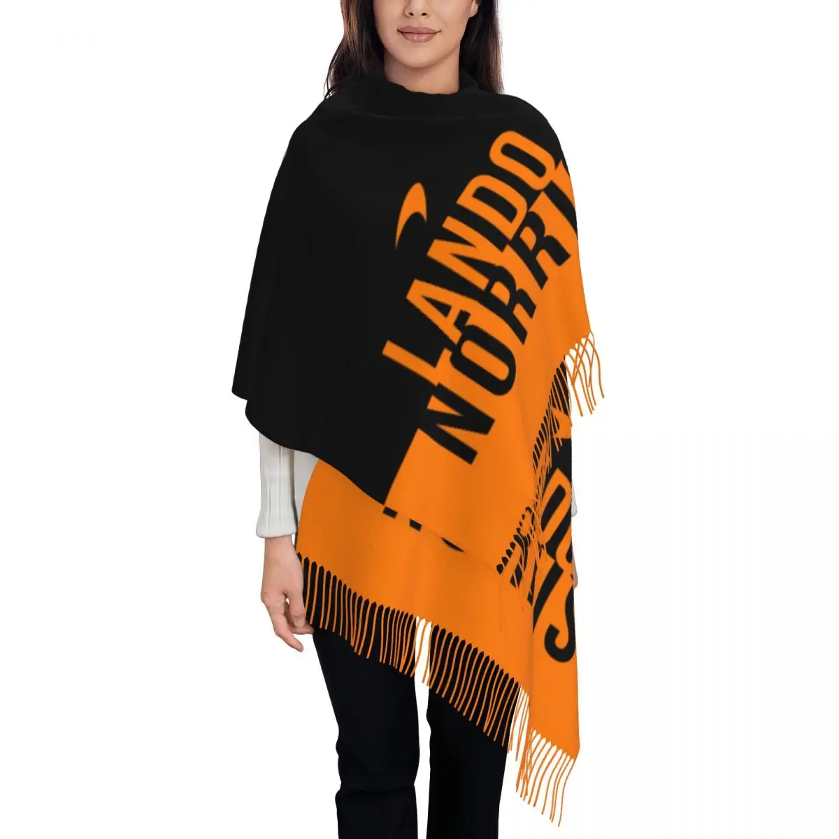 

Custom L-Lando Norris Tassel Scarf Women Soft Motorcycle Racing Shawl Wrap Lady Winter Scarves