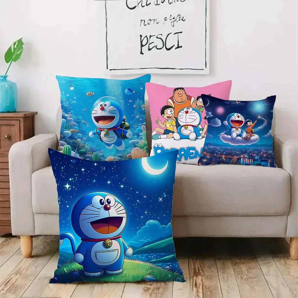 Pillow Covers Cartoon For D-Doraemons Sofa Decorative Home Double-sided Printing Short Plush Cute Cushion Cover