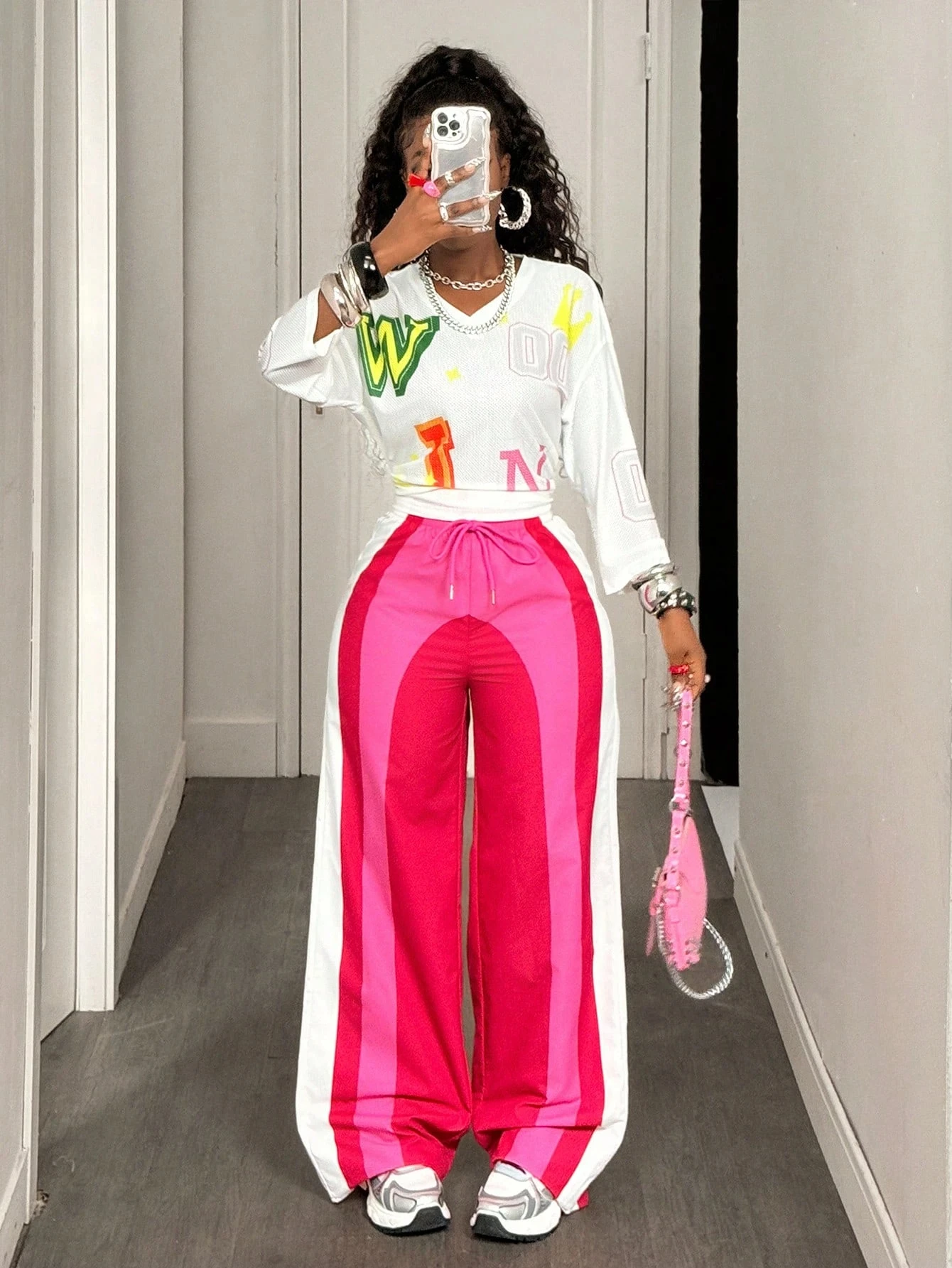 

Women's Fashion Summer Thin Colorblock Print Pants, Quick-Dry Loose Wide Leg Trousers, Ladies Woven Breathable Long Pants