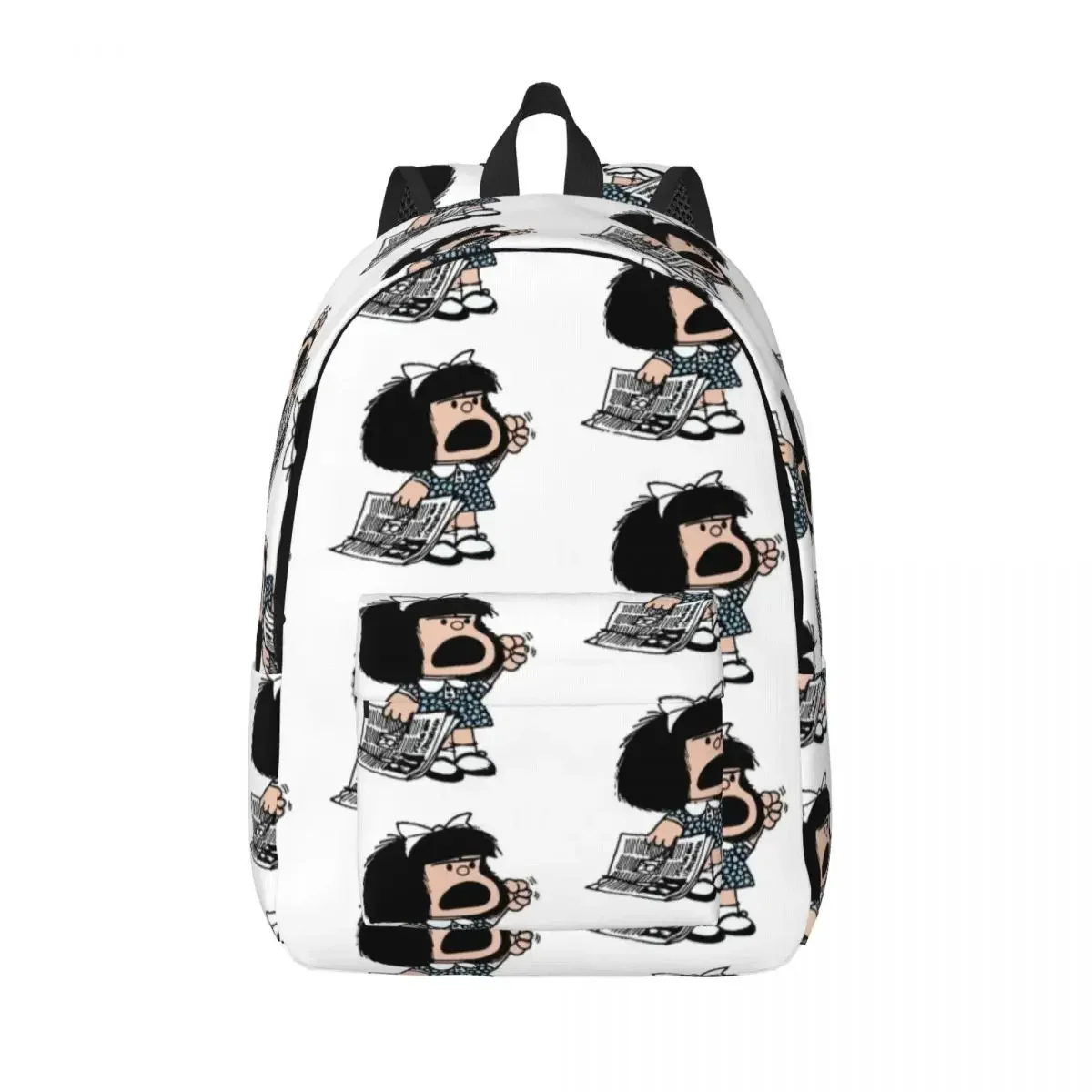 Angry Mafalda With Newspaper Backpack Middle High College School Student Cartoon Bookbag Teens Canvas Daypack Outdoor