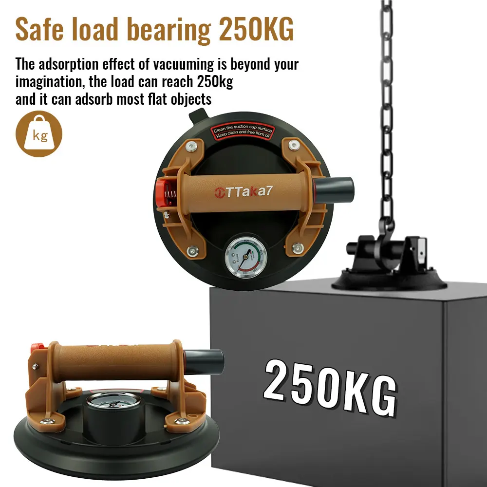

Hand Pump Tile Suction Cup 250 kg Load with Pressure Gauge Dust-proof Cover For Handling Glass/Marble/Board/Tiles Adsorb