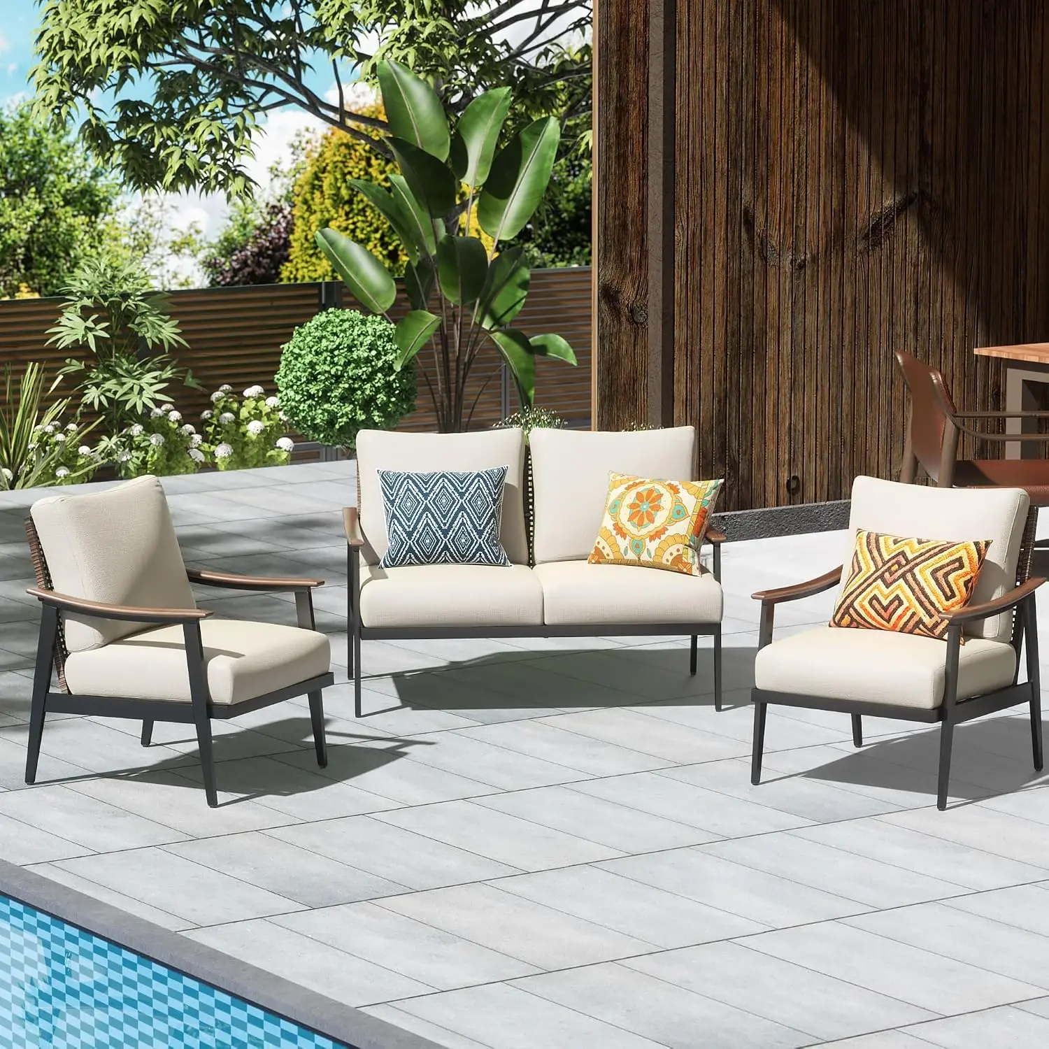 3-Piece Wicker Patio Conversation Set Outdoor Furniture, Customized