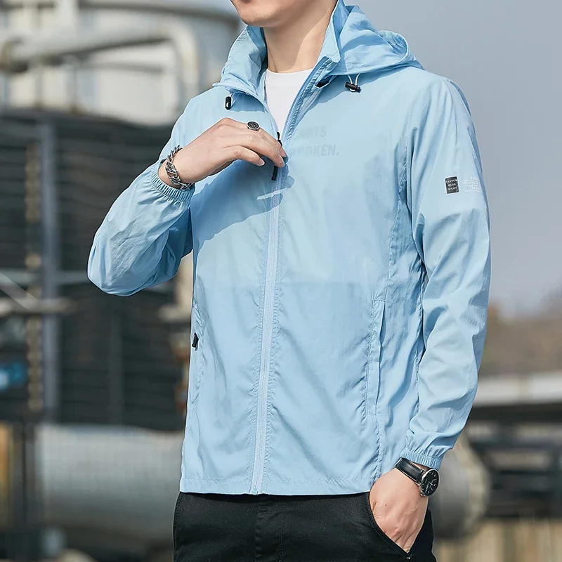 夏の男性のスキンコート屋外超軽量パーカー日焼け止め服抗 UV 日焼け防止カジュアル薄型ジャケットとジップポケット