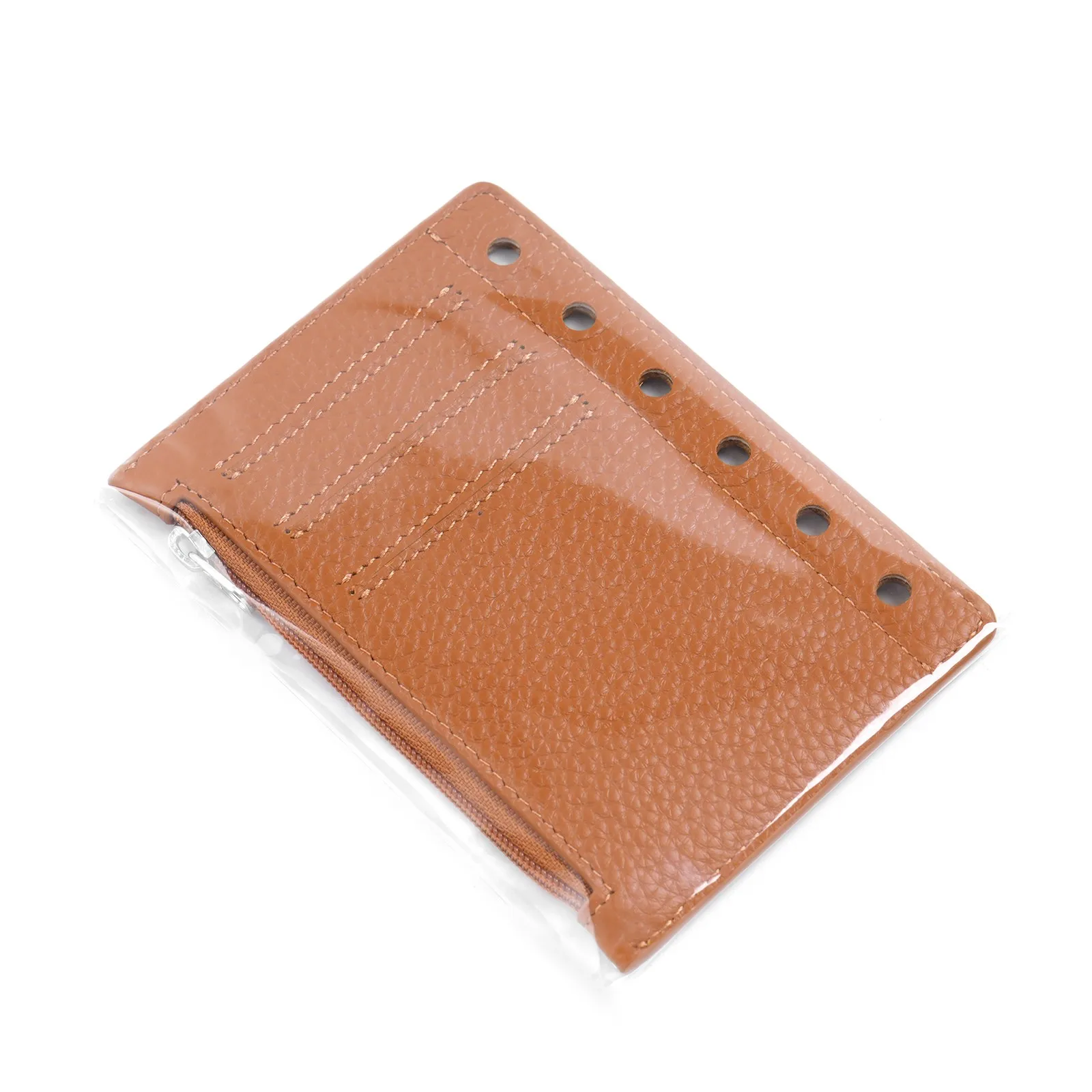 Moterm Zipper Flyleaf for Pocket A7 Size Ring Planner Genuine Pebbled Grain Leather Divider Coin Storage Bag Notebook Accessory