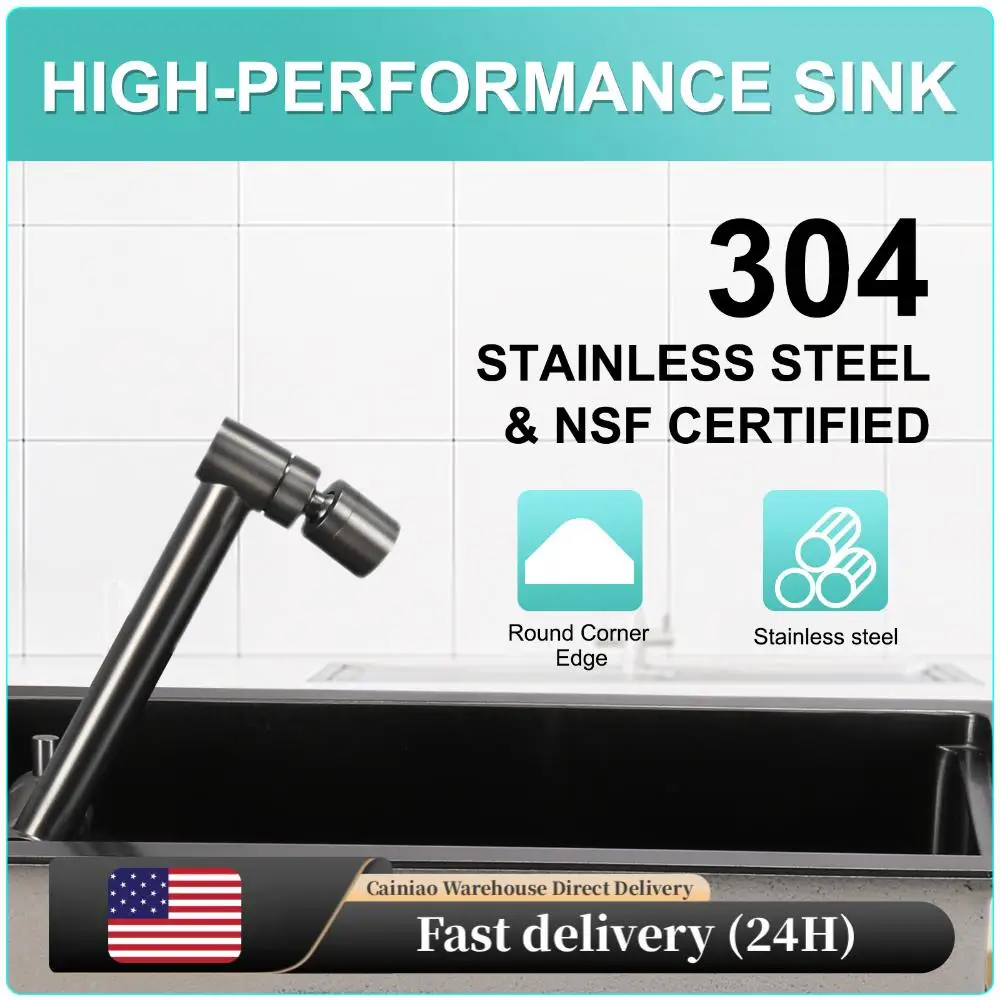 

Кухонная мойка из нержавеющей стали 16,9 x 9,8 x 8,7 дюймов с крышкой, одинарная чаша, для автодомов