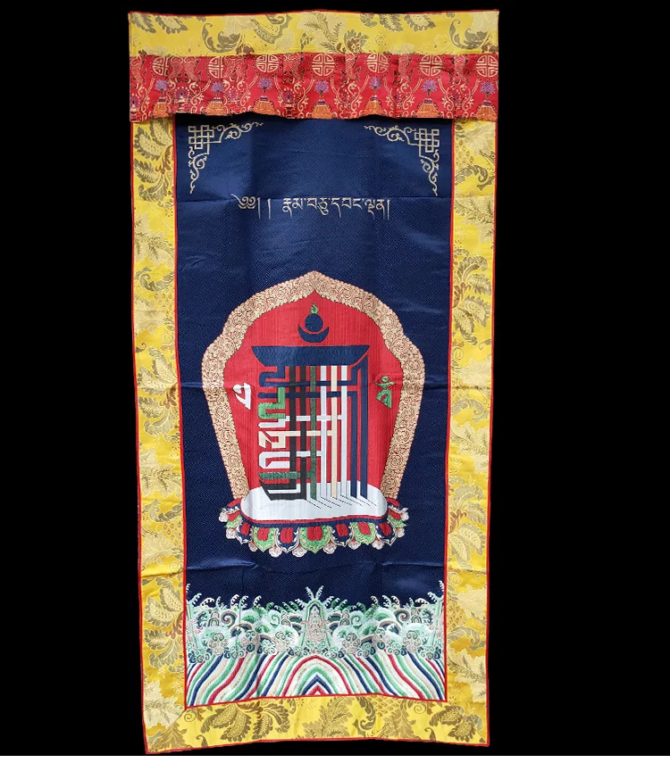 Wholesale Buddhist supplie Buddhism Temple Kalachakra auspicious symbol Embroidery wall Partition Door curtain