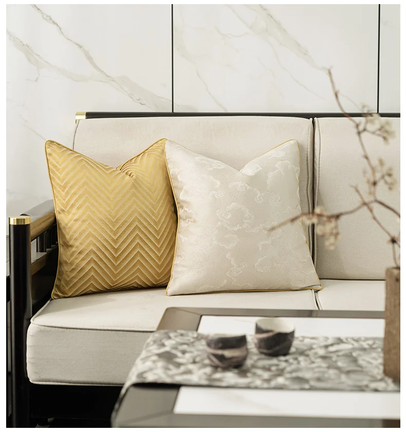 Chinese Pillow Cover Lucky Cloud Jacquard Yellow Decorative Cushion For Sofa 45x45 Retro Living Room Home Chair Decoration