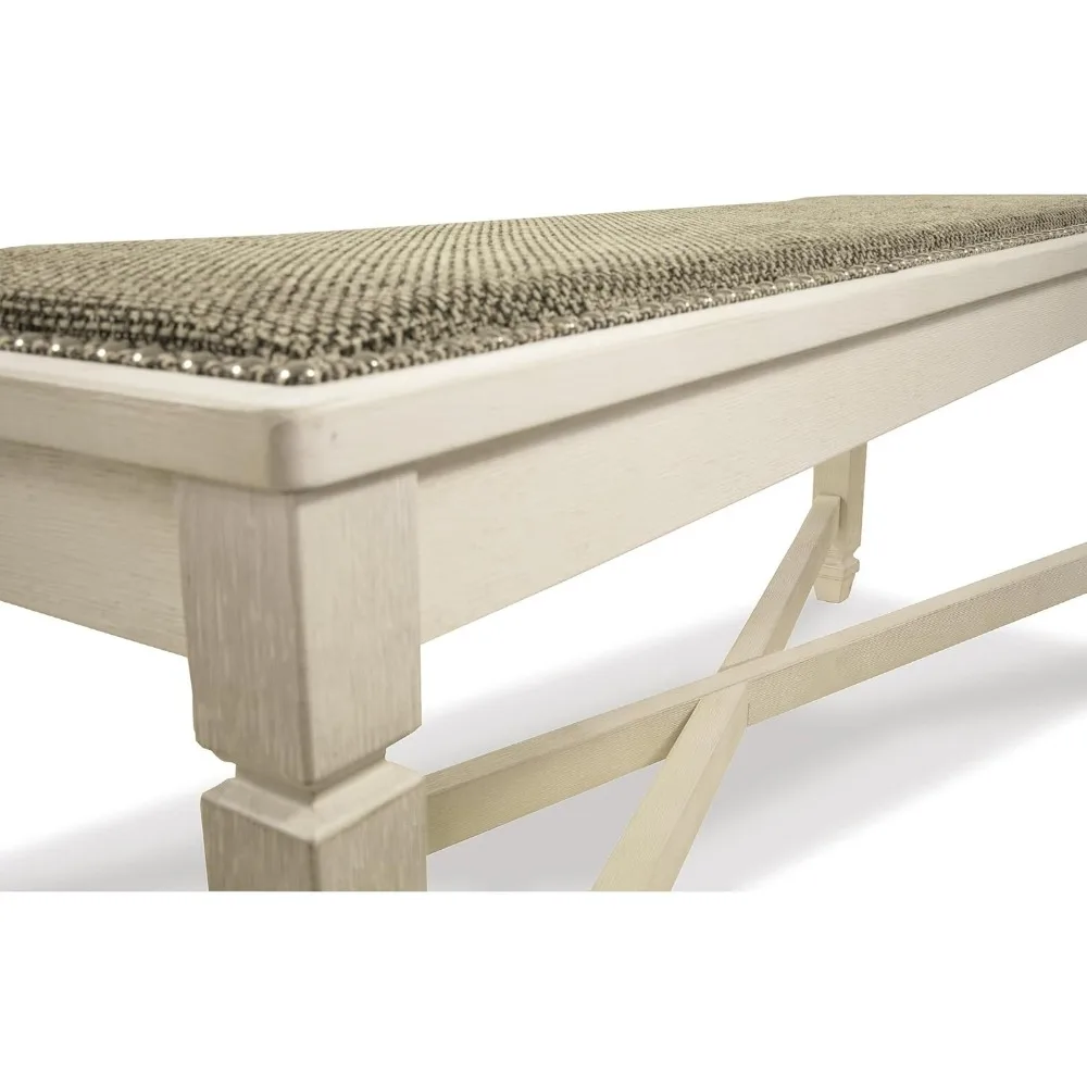 مقعد طعام منجد باللون الأبيض العتيق على الطراز الفرنسي من Ashley Bolanburg