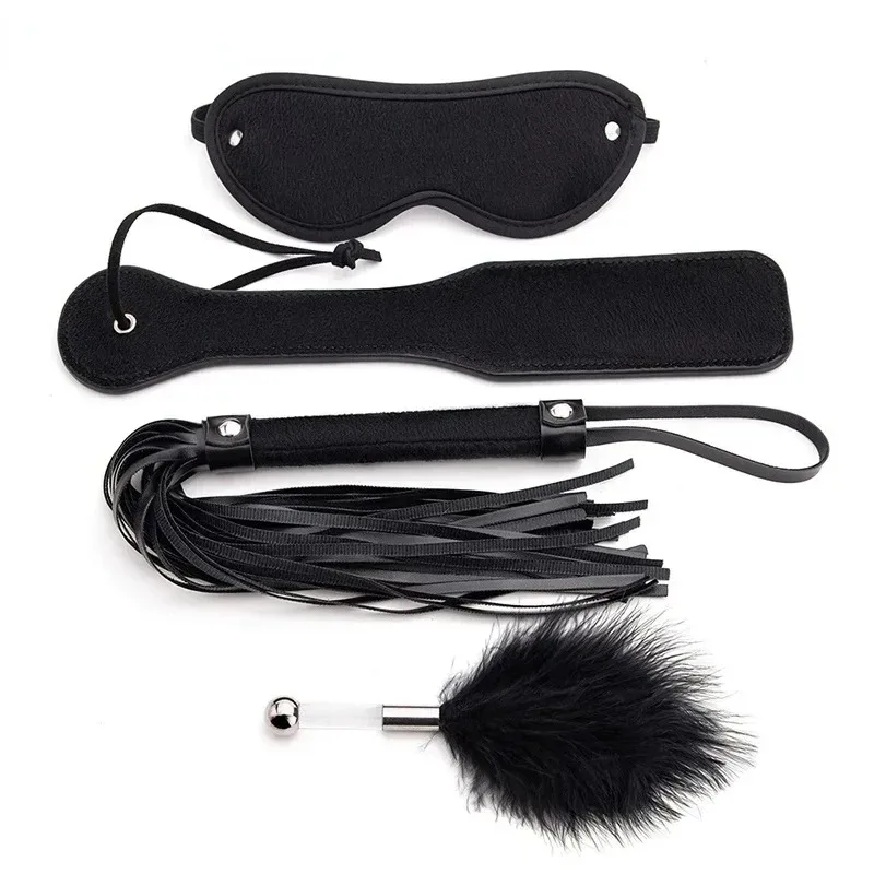 4Pcs BDSM Bondage Kit with PU Leather Spanking Paddle Whip Feather Duster And Eye Mask for Adult Couples Erotic Role-Play Toy view 5