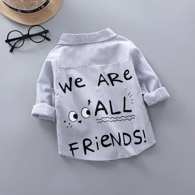 DIIMUU Spring&Autumn Kids Boys Clothes Cotton Tops Child Baby Boy Striped Letter Print Shirts Casual Clothing