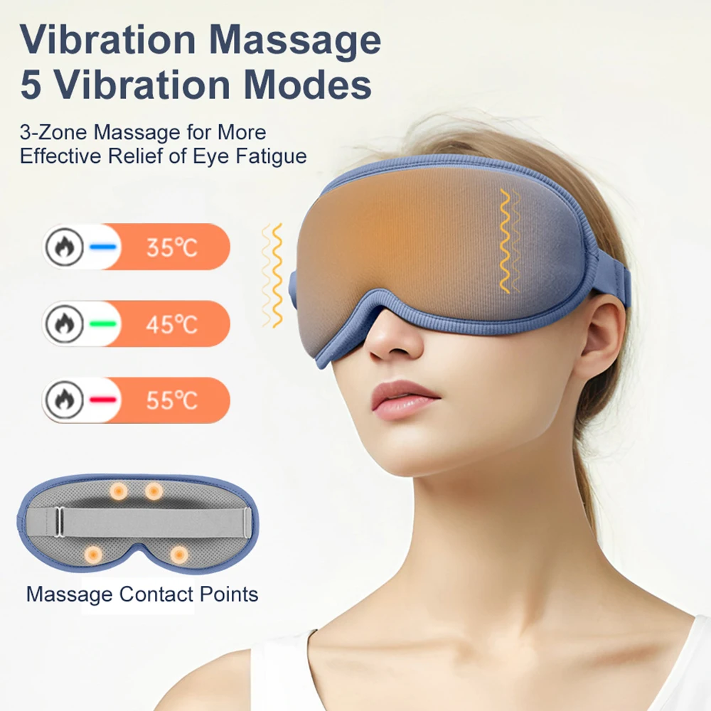 Heated Eye Massager Sleep Eye Mask Hot Compress 5 Vibration Modes Eye Massager Eye Protection Reduce Dark Circles Improve Sleep