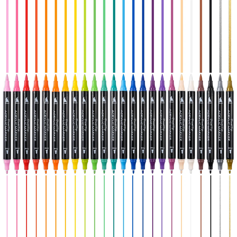 

24 Colors Waterproof Quick Dry Acrylic Paint Markers Dual Tip Brush Fine Pen for Rock Pumpkin Egg Canvas Fabric Leather Diy