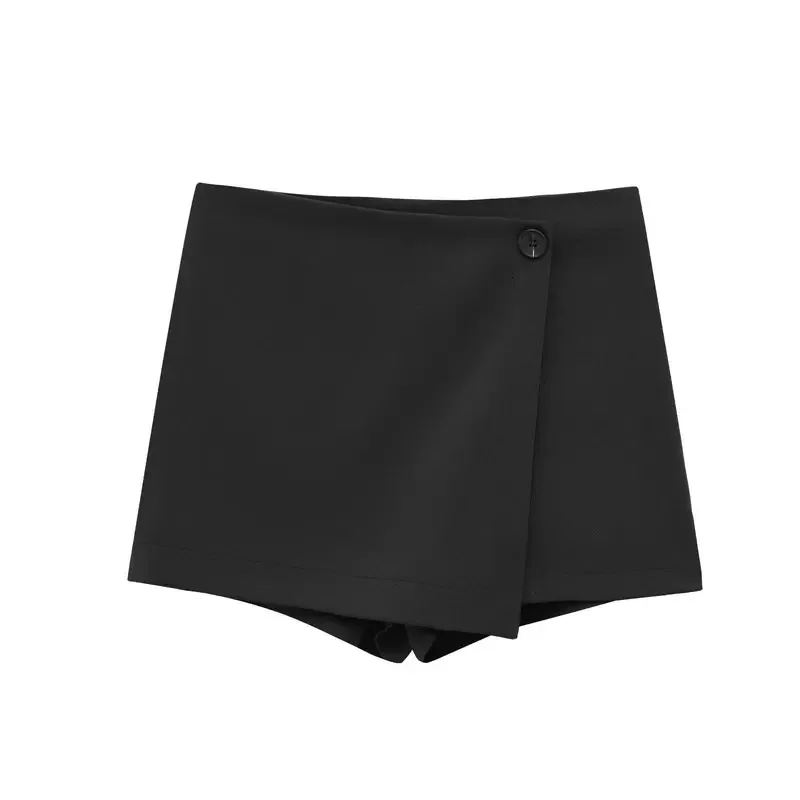 Women's Asymmetric Wrap A-Line Shorts Skirt Single Button Solid Color Culottes with Side Zipper for Summer Basic Fashion
