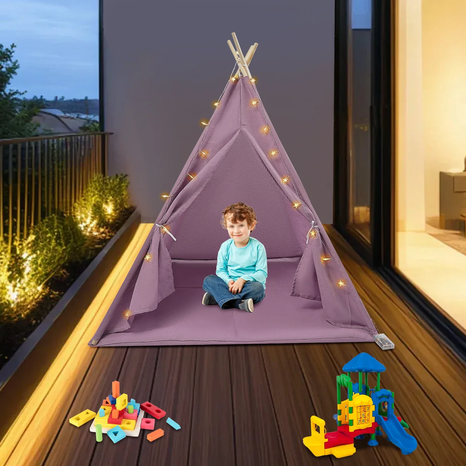 

Foldable Portable Kids Play Tent Thickened Sturdy Wood Poles Stable Safe Structure For 1-3 Children Age 1 To 12 Years Old