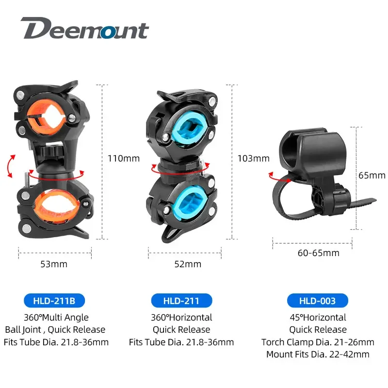 Deemount Bicycle Light Bracket Bike Lamp Holder LED Torch Headlight Pump Stand Quick Release Mount 360 Degree Rotatable HLD-211