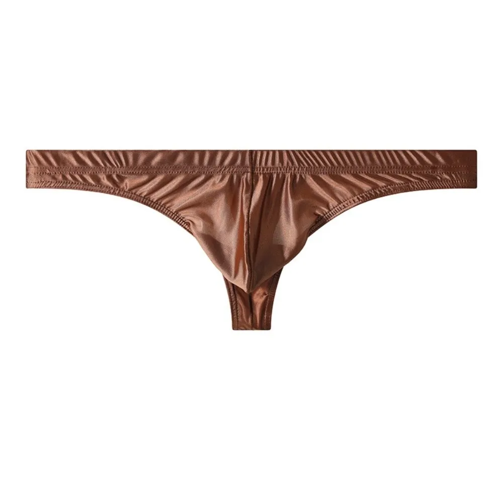 Comfortable Low Waist Men Ice Silk Satin Thongs Solid Color Underpants Men's Panties T-back Underwear Male Briefs Sports