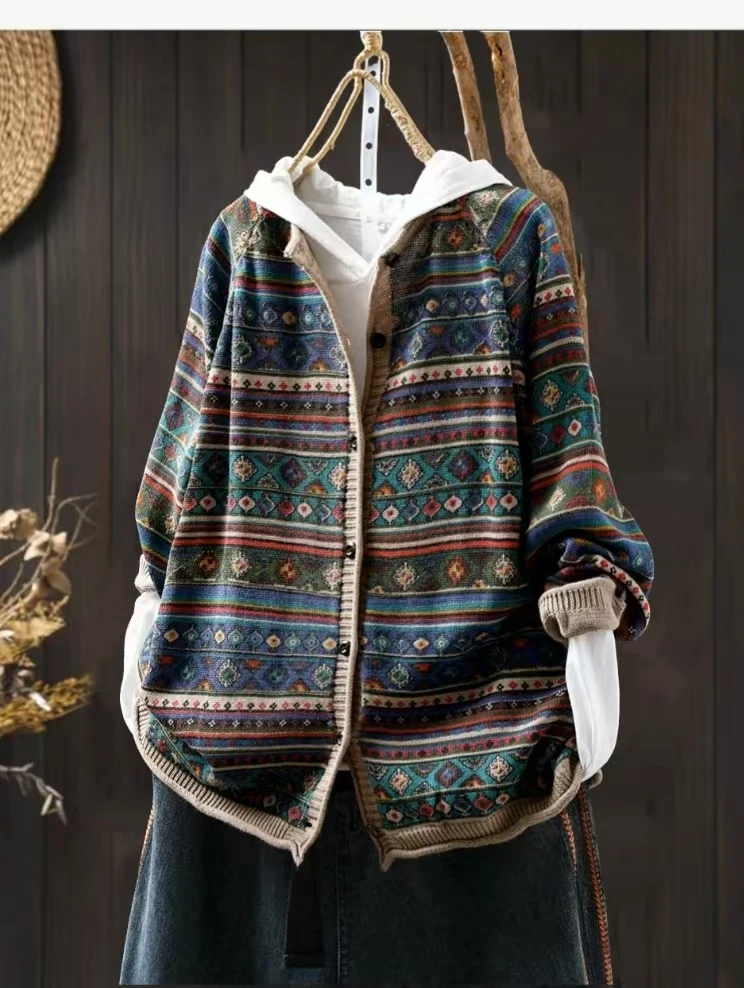 محبوك سترة للنساء 2025 الخريف الشتاء سترة جديدة محبوك تنوعا فضفاض Vintage سترة علوية غير رسمية بأكمام طويلة