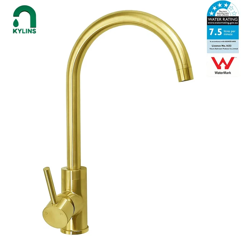 KYLINS Tall Tapware 360° Swivel mixer Bathroom Faucets Brushed Gold Kitchen Mixer Kitchen Sink Hot and Cool Mixer Water Tap