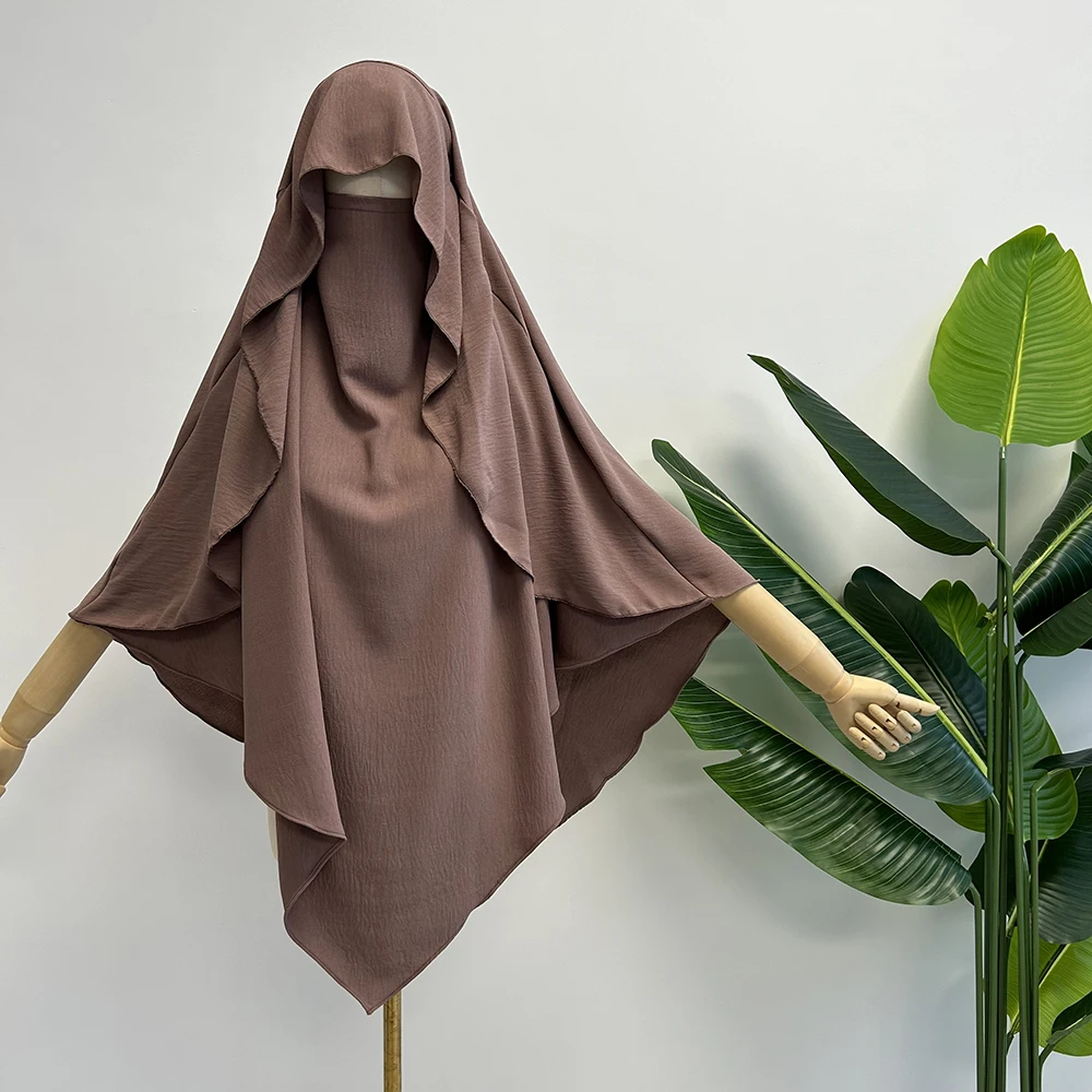 Cape Khimar dengan Niqab tali Jazz Crepe segitiga Islam Muslim wanita grosir Ramadan dasi kembali doa Hijab