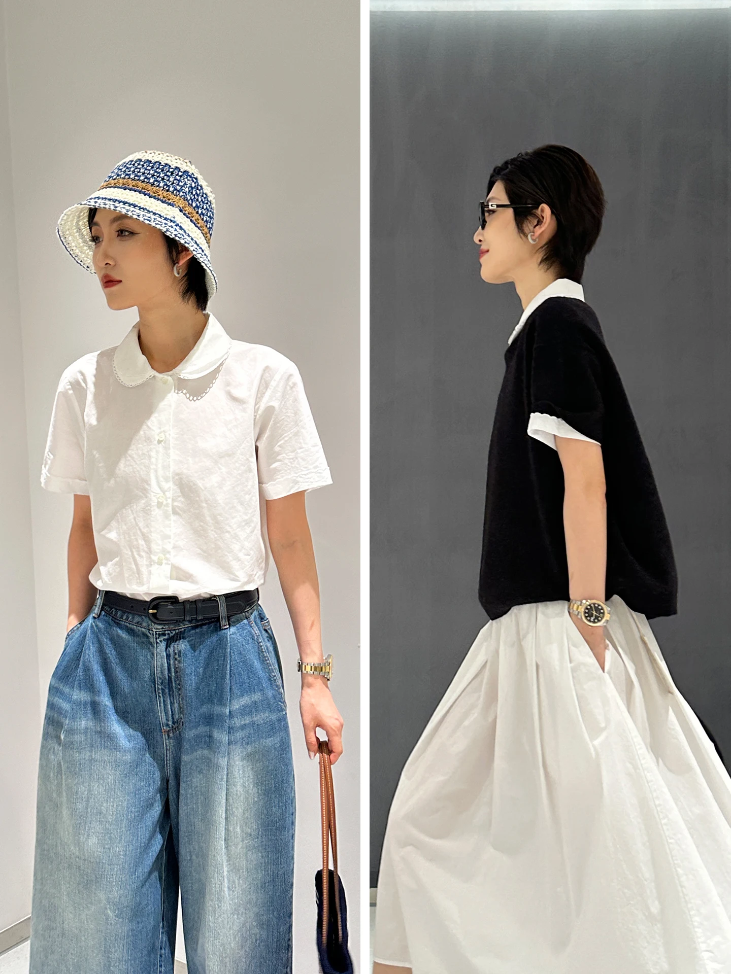 

Комплект: топ Slic Wave Doll Collar и юбка Sve irt f, женский, в стиле колледж, свободный крой, дышащий, из смесового хлопка