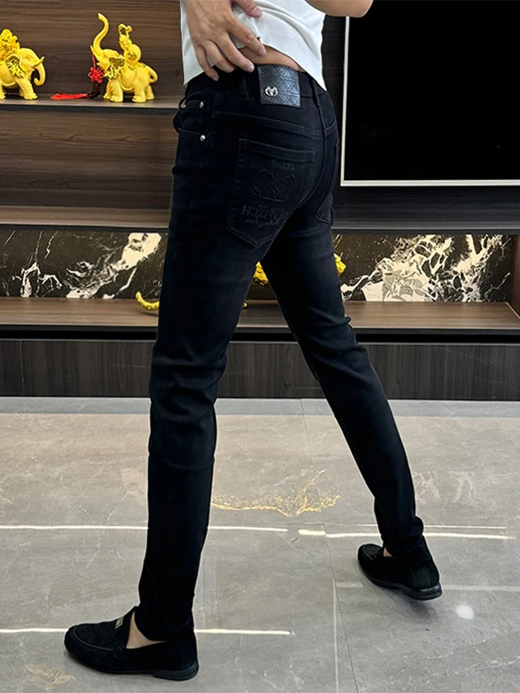 Fashionable Versatile Men's Jeans Straight Leg Print Casual High Waist Polyester Cotton Blend Wear Resistant All Season