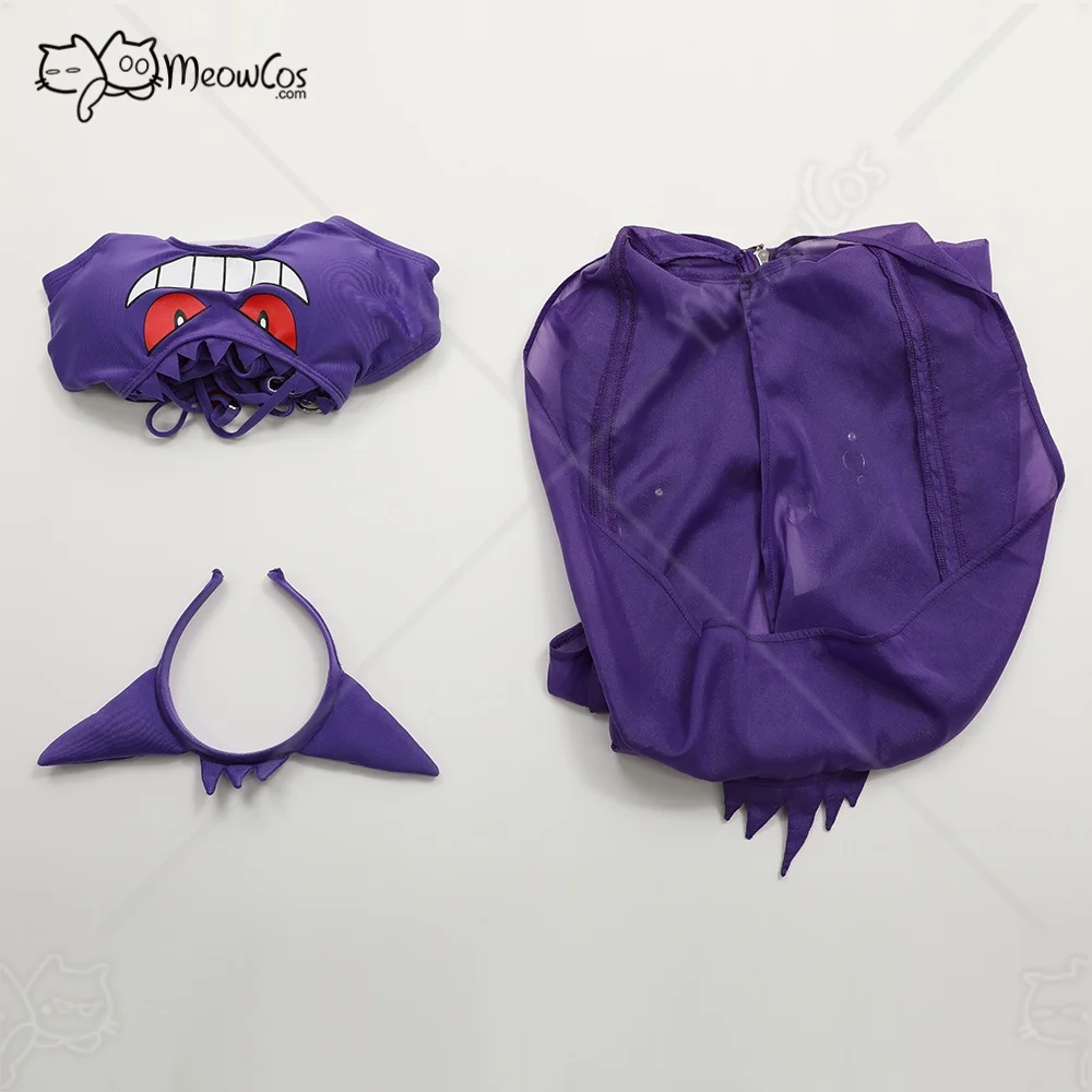 Meowcos Women Gothic Swimwear Purple Ghost Sexy Beachwear Mini Skirt One-Piece Swimsuit with Cover Up