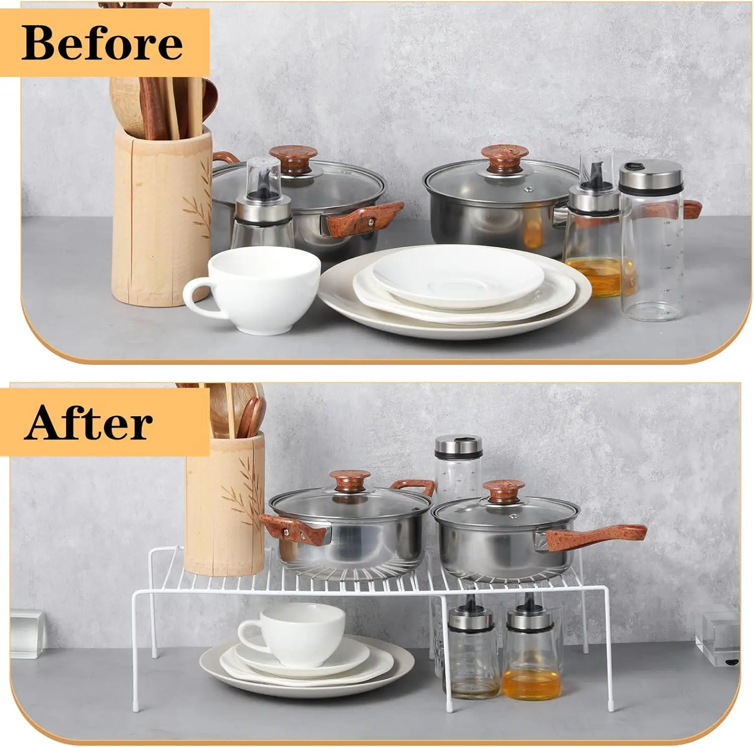 Expandable Kitchen Cabinet Organizer with Scratch-Resistant Feet – Metal Shelf Rack for Counter, Pantry, Freezer