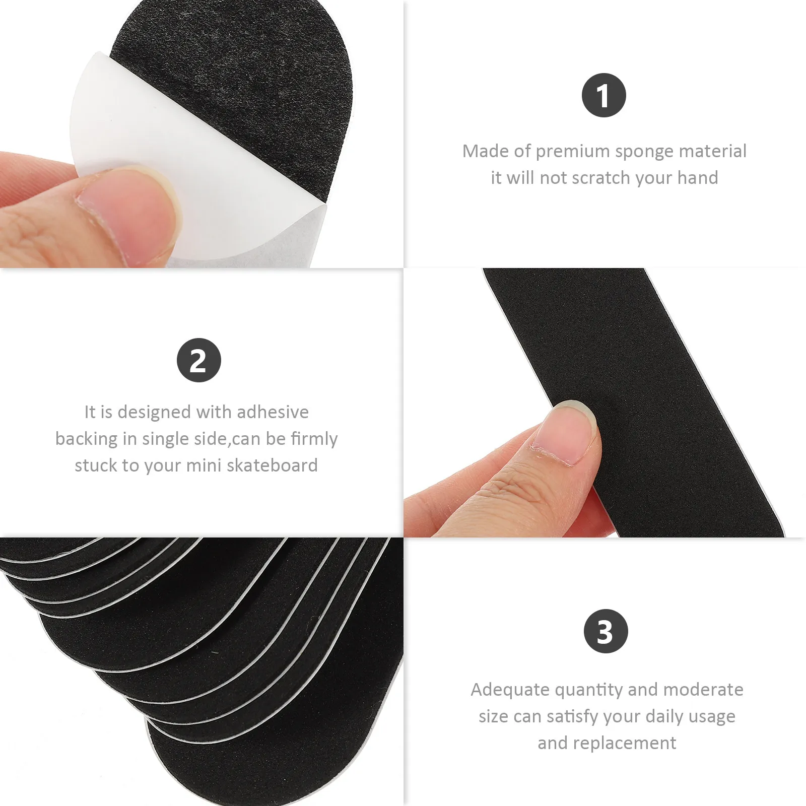 10 قطع شريط لاصق أسود غير قابل للانزلاق للوح التزلج الصغير، مصنوع من مادة رغوية ممتازة مقاومة للخدش وذات التصاق قوي للاستخدام اليومي