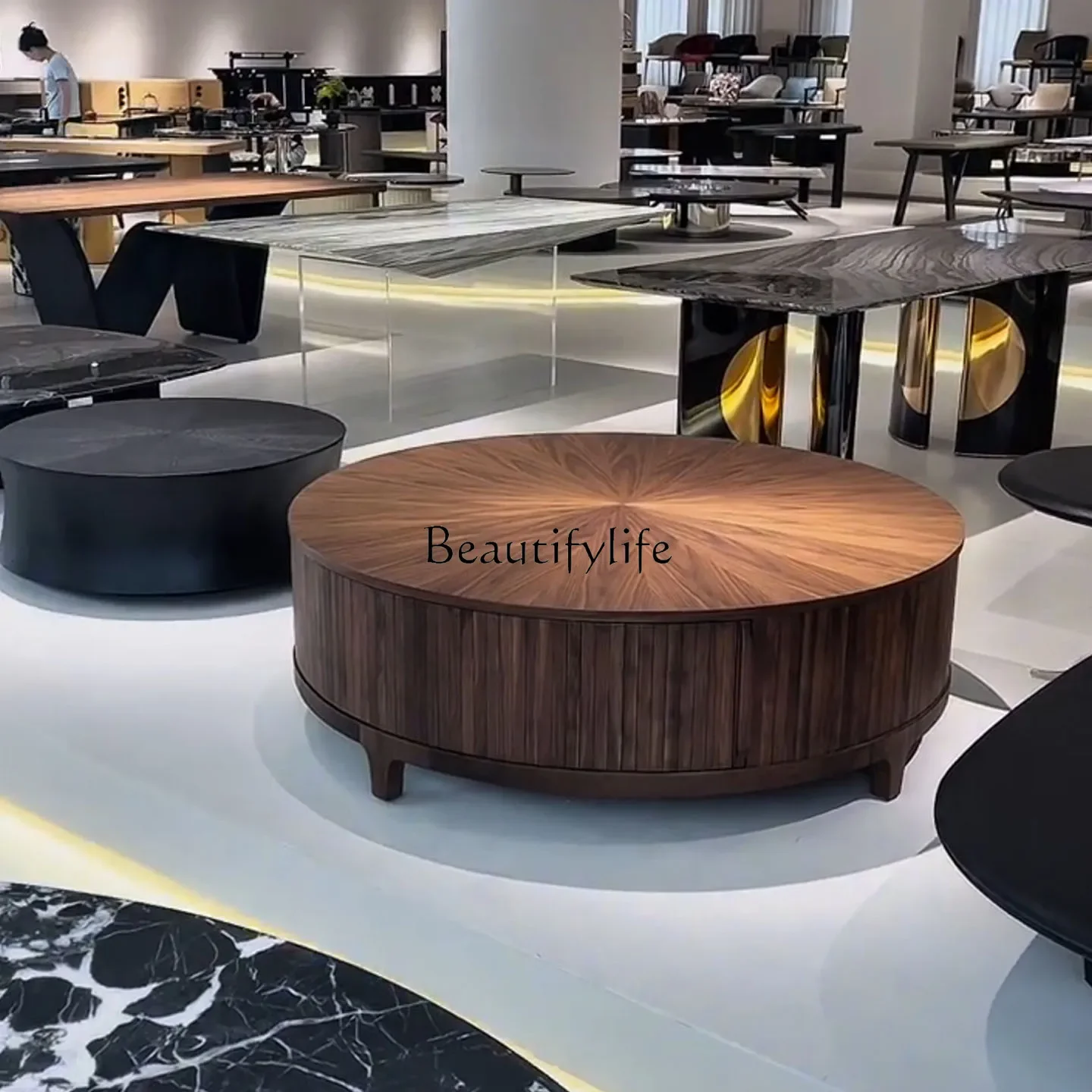

yj7 New Chinese-style North American black walnut light luxury design storage household round coffee table