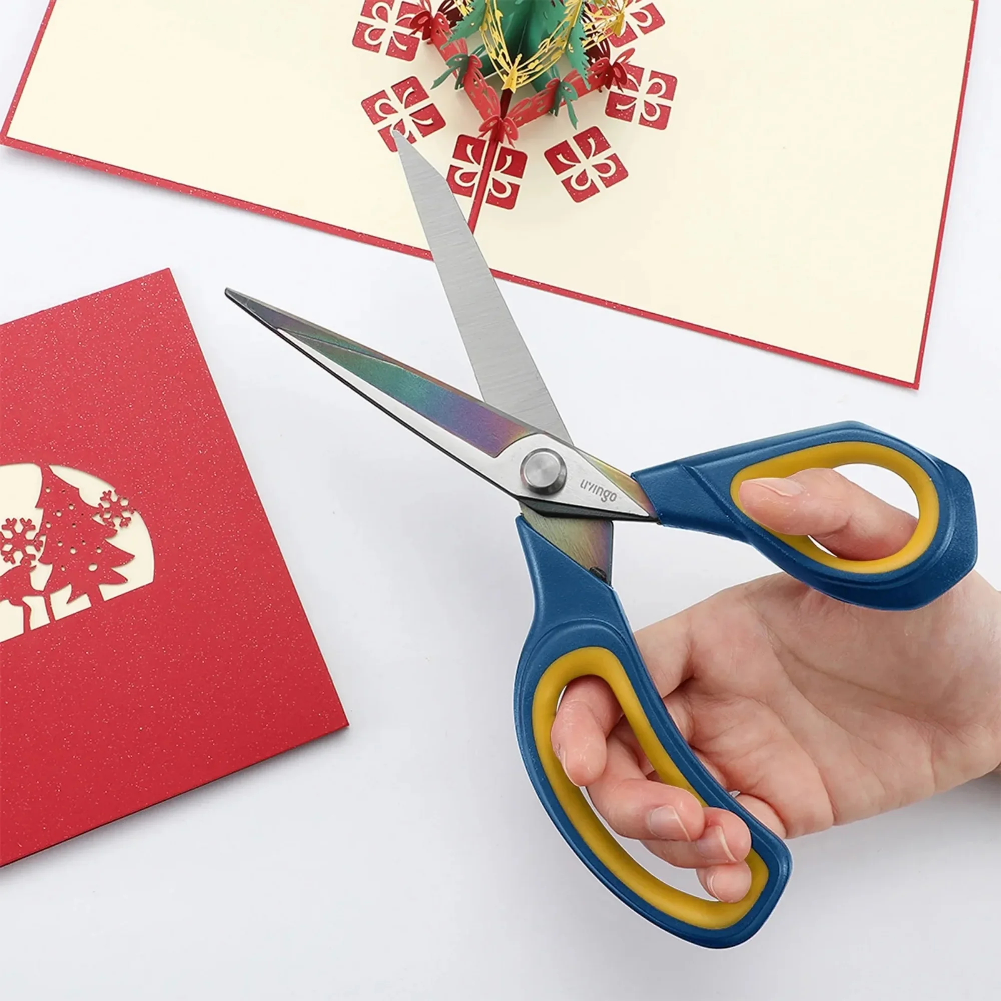 مقص قطع القماش من LIVINGO، مقصات حادة شديدة التحمل من التيتانيوم للخياطة، مقص أزرق مقاس 8.5 بوصة