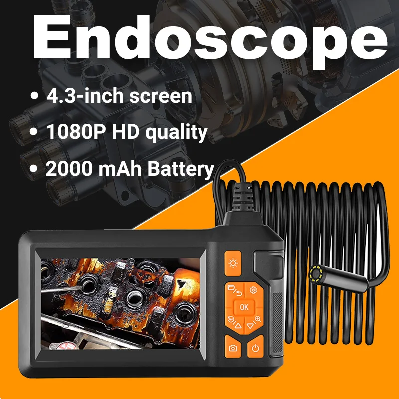

4,3-дюймовый портативный промышленный эндоскоп IPS HD, камера для осмотра канализации, водонепроницаемая камера-змея IP67 с регулируемой LED-подсветкой