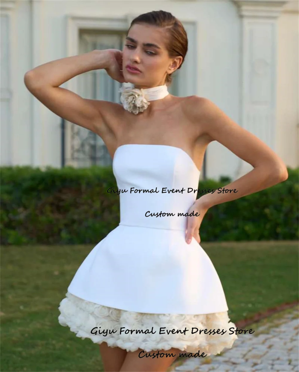 Giyu A-line 3D Followers Mini Wedding Dresses 2024 Strapless Mini-Length Above Knee Birthday Party Dress Vestidos Novias Boda