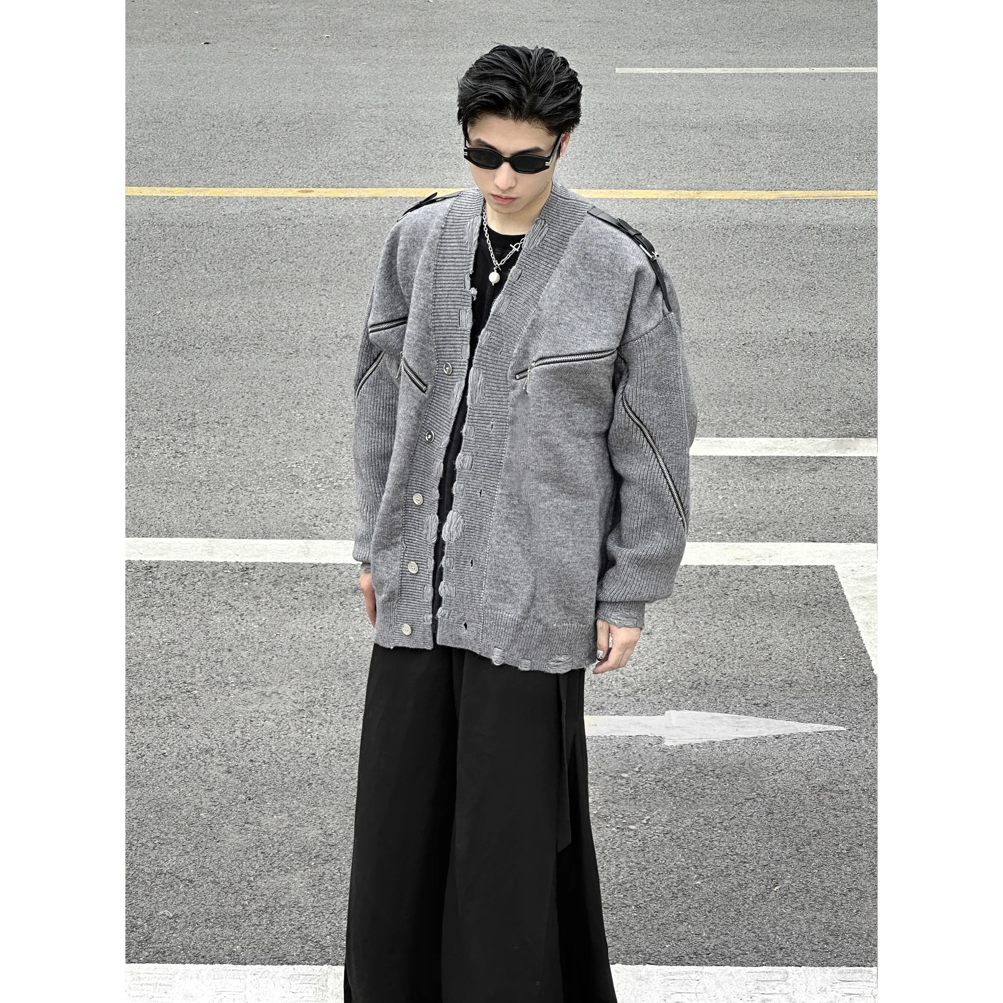 Owen Seak Men Casual Knit Shirts Gothic Style Men\'s Clothing Spring Male High Street Autumn Black Shirts