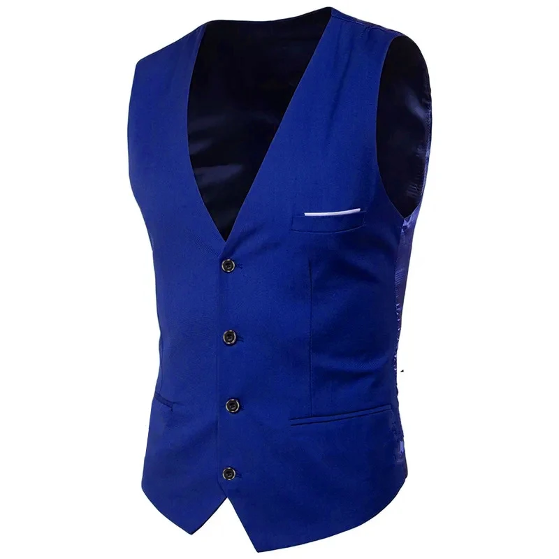 

Men Vest Plus Size 6XL Fashion Slim Fit Sleeveless Wedding Waistcoats 9 Colors Solid Business Leisure Casual Dress Suit Vests