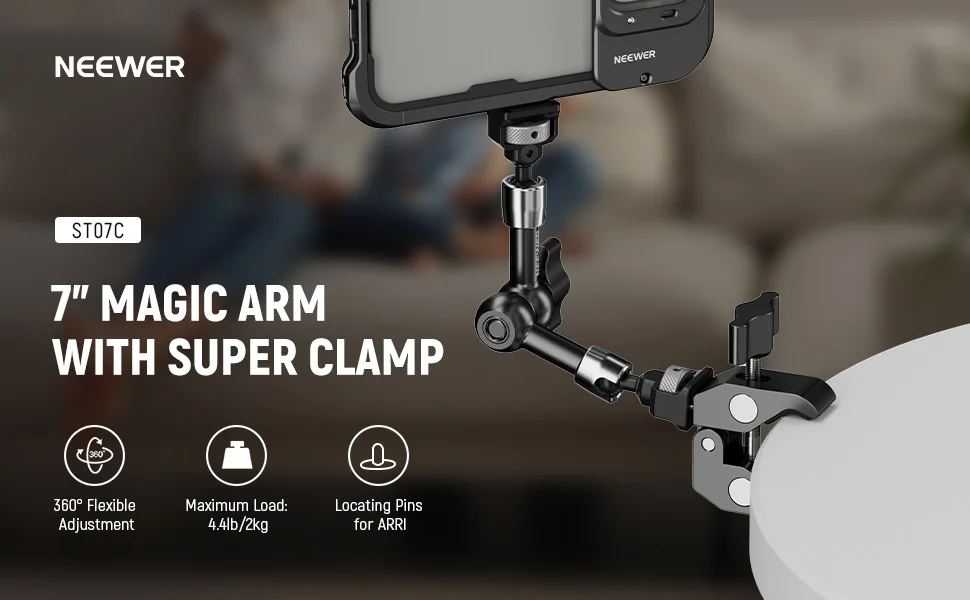 NEEWER 7" Gelenk-Magic-Arm-Klemmhalterung mit Super-Clamp-Kamera-Monitorhalterung für DSLR-Action-Kamera für SmallRig Cage – Detail 1