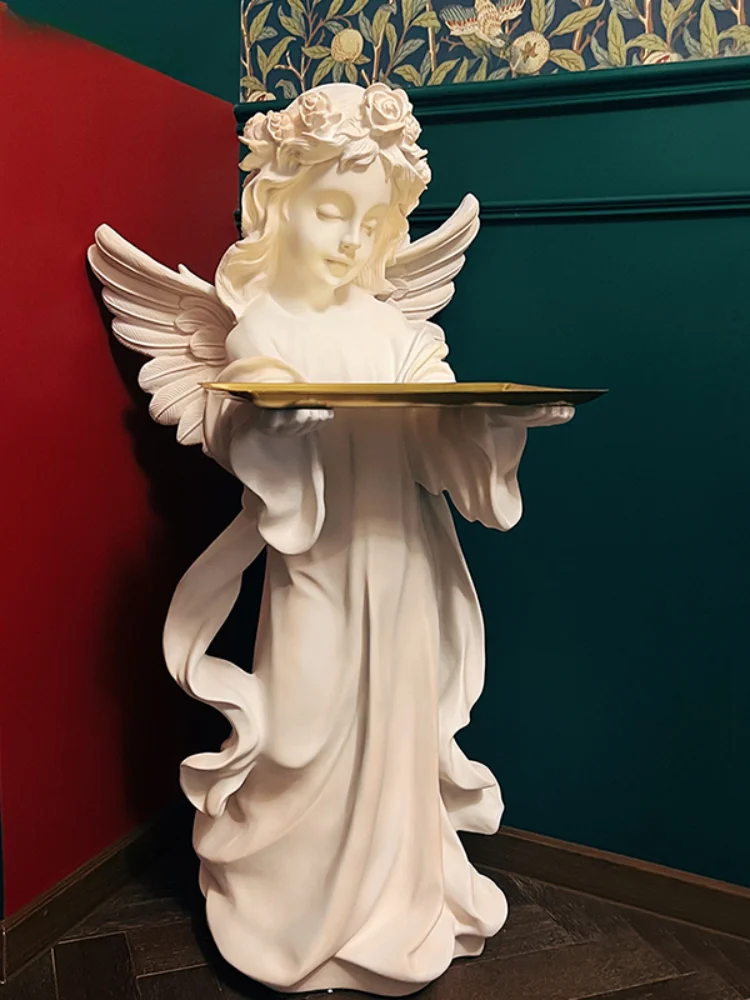 French Angel Tray Retro Large Decoration Floor Statue Decoration Living Room Bedroom