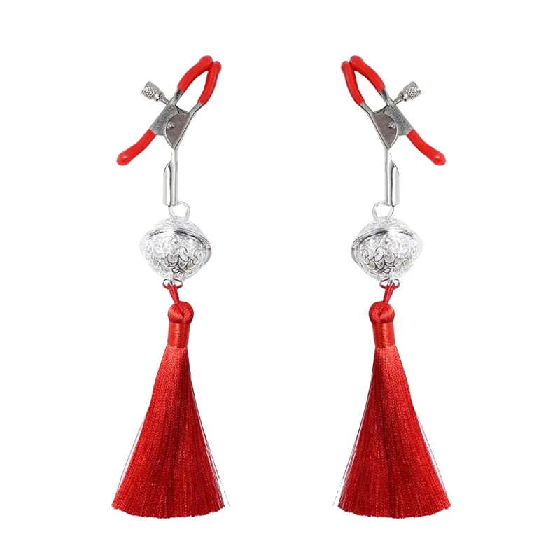 Hot1 Pair Metal Bells Nipple Clamps With Tassel Nipple Ring For Flirting Teasing Exotic Breast Enlargement Adult Accessory