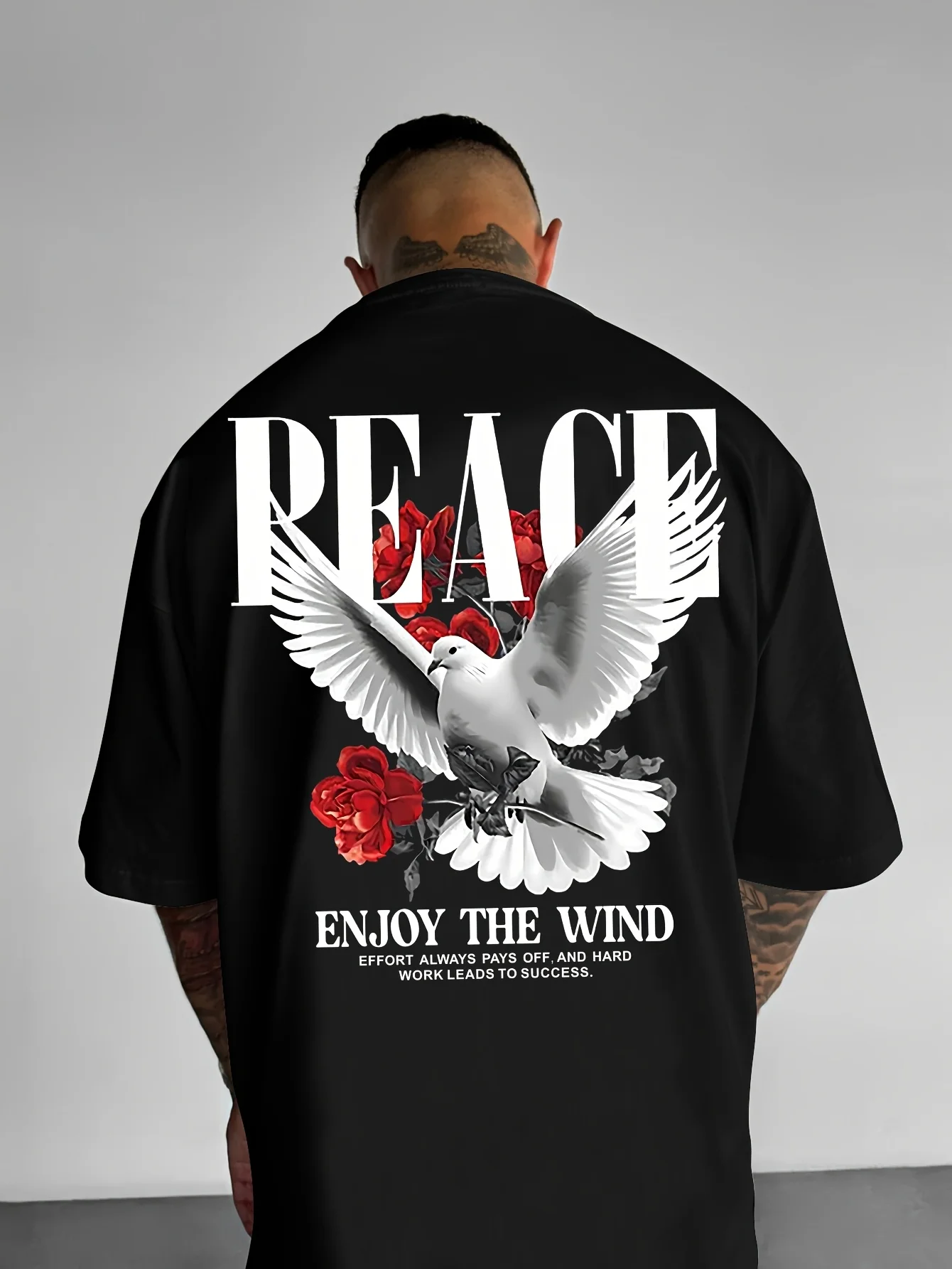 Men'S Loose-Fitting American Street Style Round Neck T-Shirt with Letters