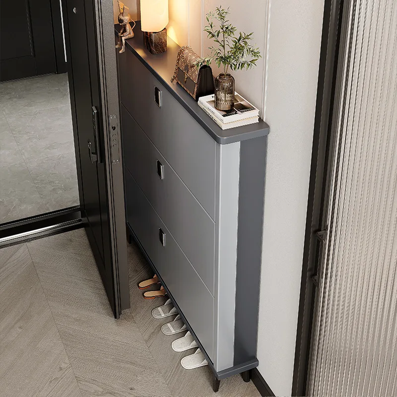 Ultra-thin tipping bucket shoe cabinet, outer corridor at the entrance of the home, corridor outside the door against