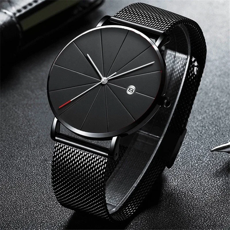 Watches for Men Luxury Fashion Mens Business Watch Ultra Thin Thin Stainless Steel Mesh Belt Quartz Wrist Watch reloj hombre