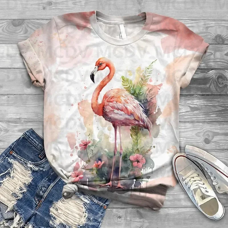 

Women's Flamingo Watercolor Art Print Crew Neck T-shirt 3D All Over Printed Summer T Shirts