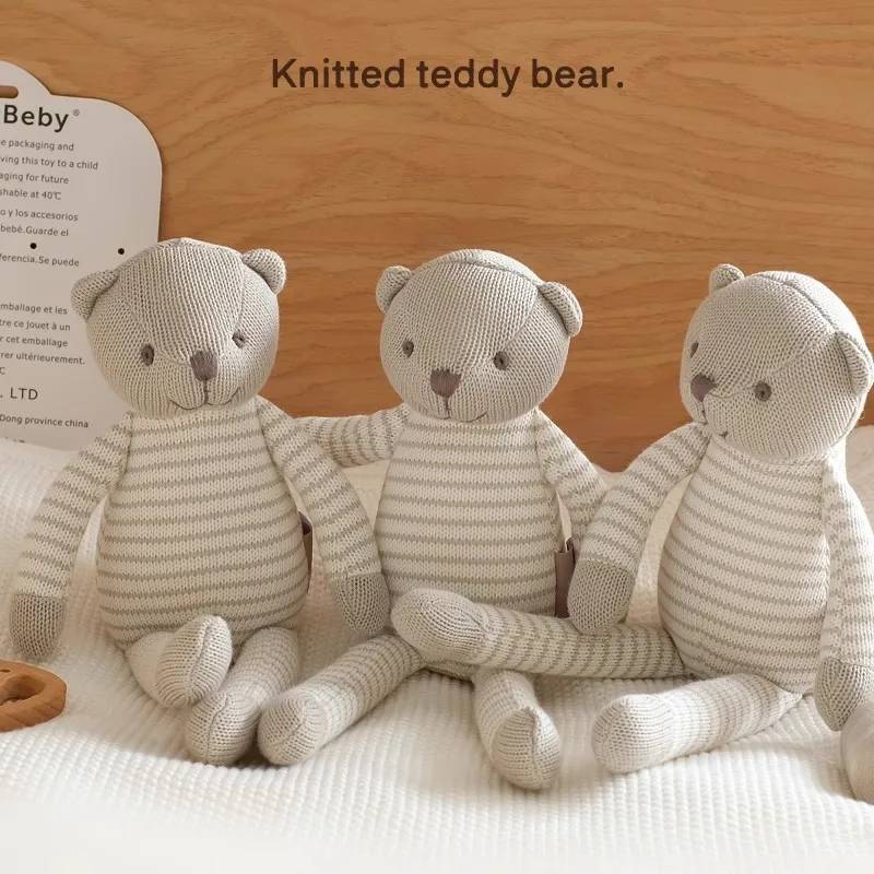 

35cm Cute Knitted Teddy Bear Stuffed Toy Long Leg Cartoon Handmade Crochet Soothing Bears Toys Newborn Sleeping Dolls