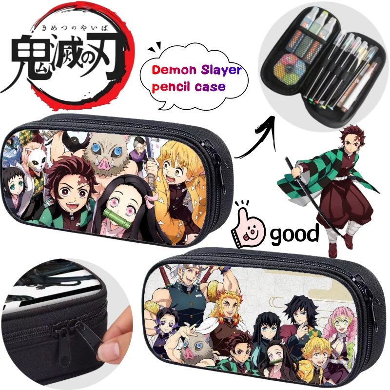 

Пенал Demon Slayer (Клинок, рассекающий демонов) с изображением Танджиро Камадо и Нэзуко, яркий цвет, мультяшный принт, большой вместимости, портативный, для школьников