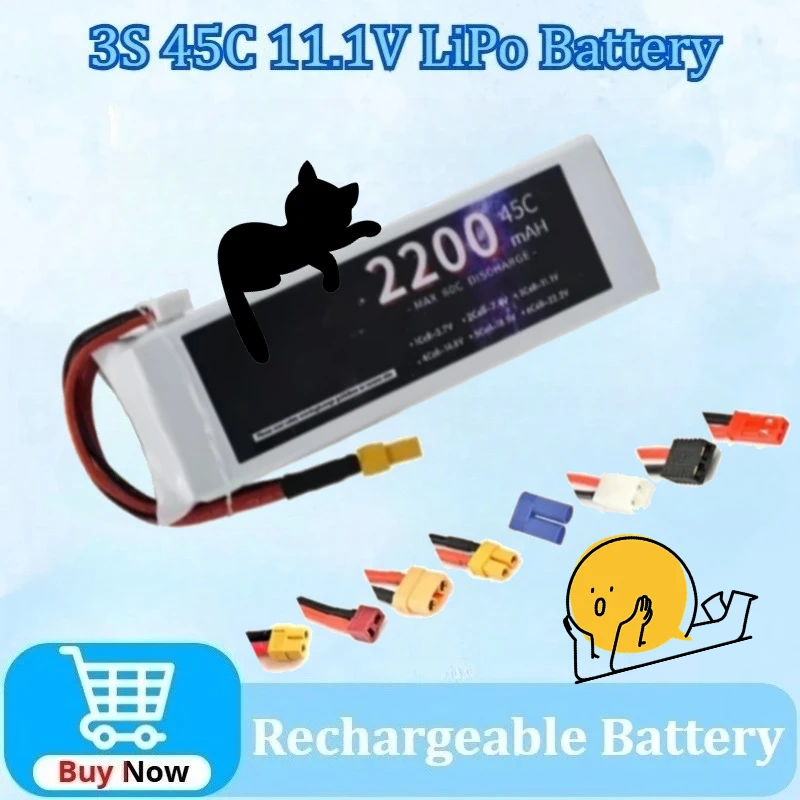 

11.1V 2200mAh 3S 45C LiPo Battery for RC Car FPV Connector Drones Boats Helicopters Vehicles with XT30/XT60/T/JST Plug