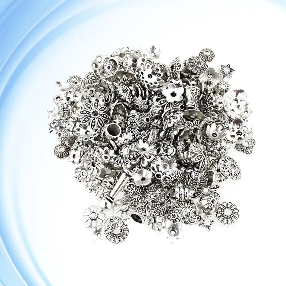 

240Pcs Floral Bead Settings Tibetan Silver Tone Charm Pendants for DIY Jewelry Craft Bracelet Necklace Making Buddha Theme
