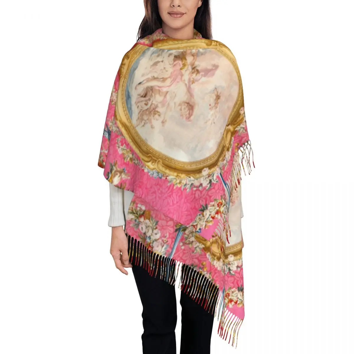 Fashion Rococo Renaissance Venus Emerging Tassel Scarf Women Winter Fall Warm Shawls Wraps Female Boucher Art Scarves