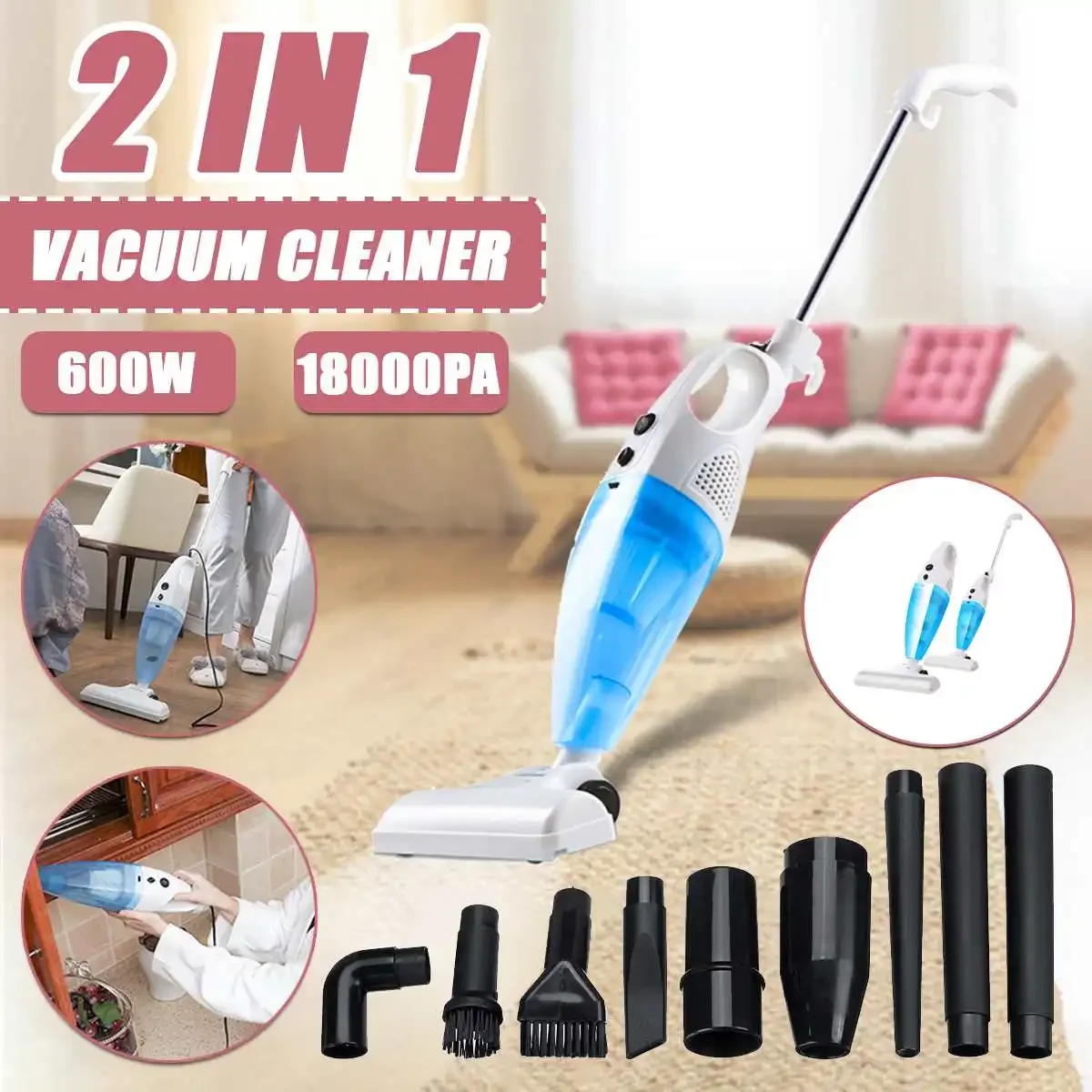 

500W 9 IN 1 Multifunctional Household Handheld Dry Wet Vacuum Cleaner Corded Bagless Vacuum Dust Collector for Home Car Pet Hair