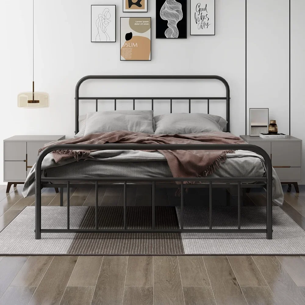 

Queen Metal Platform Bed Frame With Vintage Headboard Footboard Extra Strong Support No Box Spring Needed Noise Free Easy