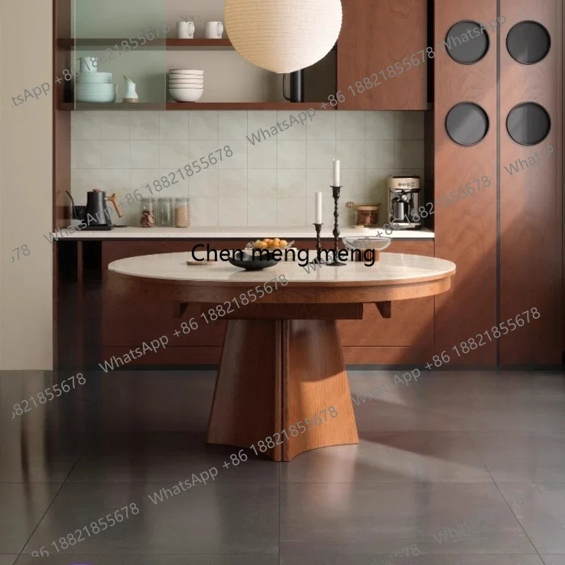 

Extendable Dual-use Solid Wood Rock Plate Dining Table and Chair Set Modern Minimalist Functional Household Dining Table